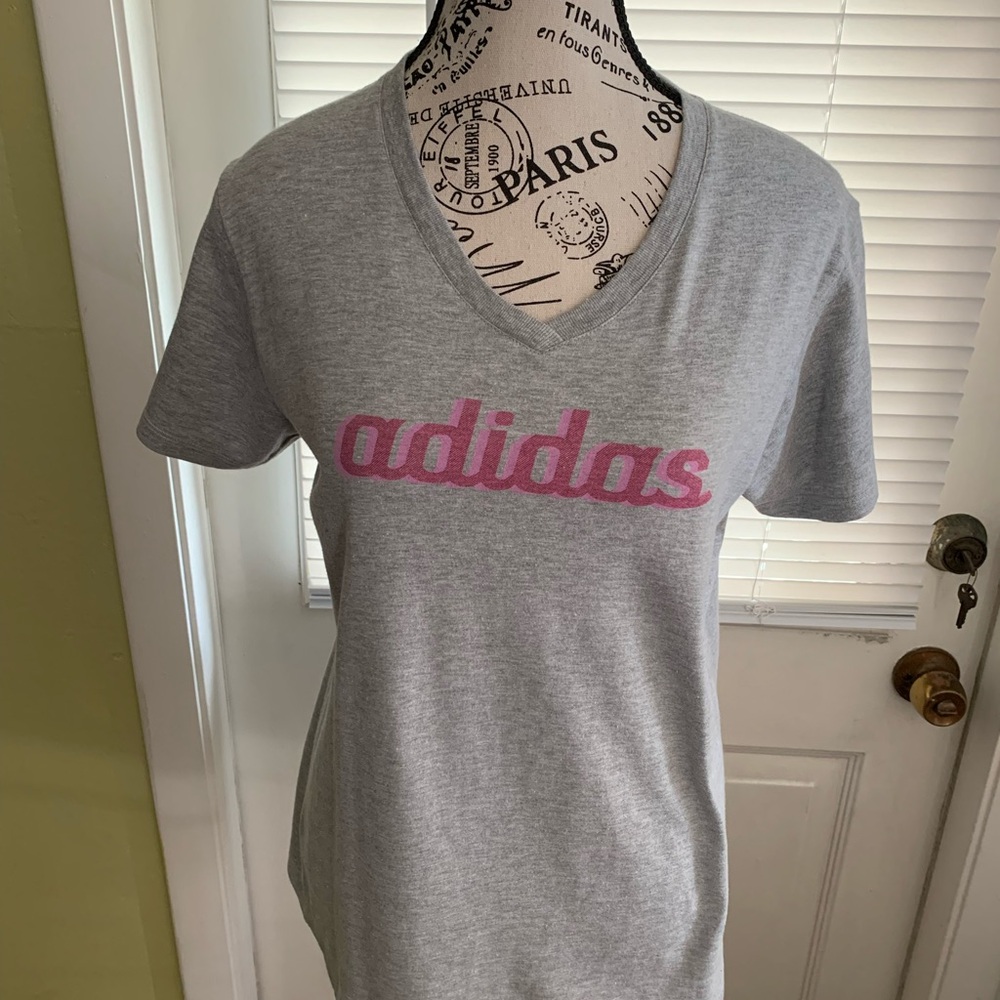 Adidas Heather Gray Tee with Pink Script